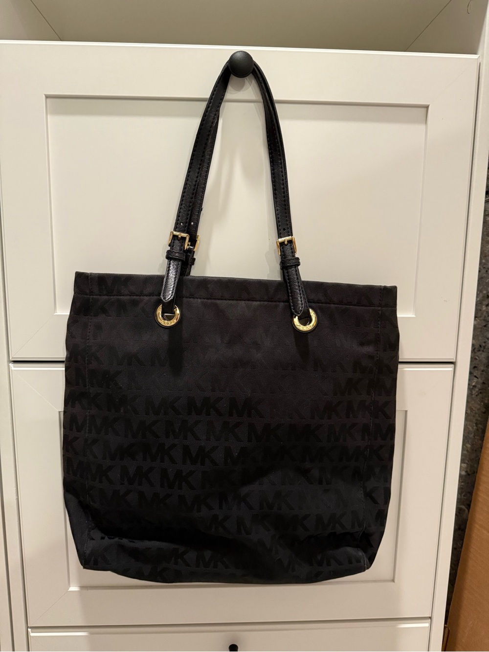 Michael Kors Black MK Logo Tote with Gold-Tone Hardware